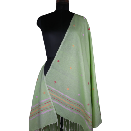 Cotton Dupatta Multicoloured Motifs with Border in Green