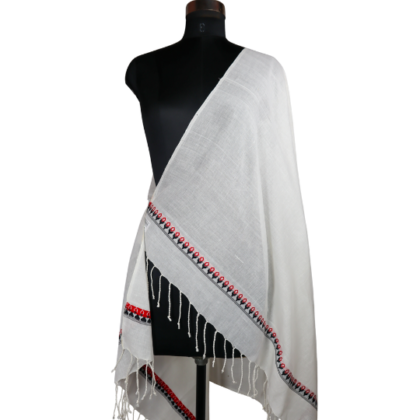 Cotton Dupatta Red & Black Border in White