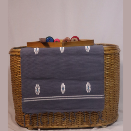 Table Runner White Motifs in Grey