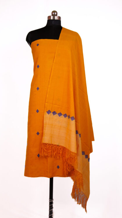 Cotton Kurta Set Blue Diamond Motifs in Dark Orange